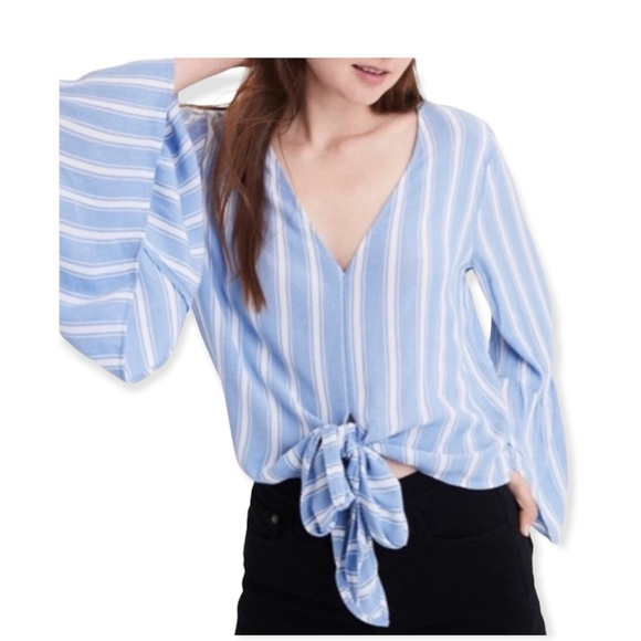 American Eagle Outfitters Tops - American Eagle Blue & White striped bell sleeve blouse